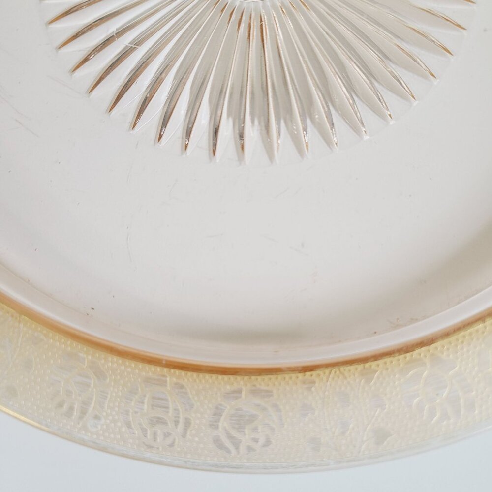 Vtg Glastonbury Lotus Rambler Rose Platter Made in USA Pink glass Gold Gilt Rim - Picture 11 of 14